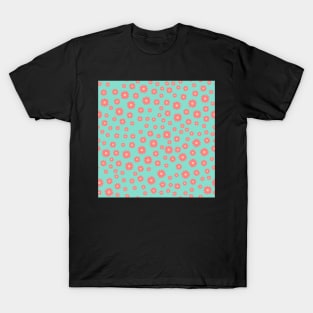 Pink Flowers on Green Background T-Shirt